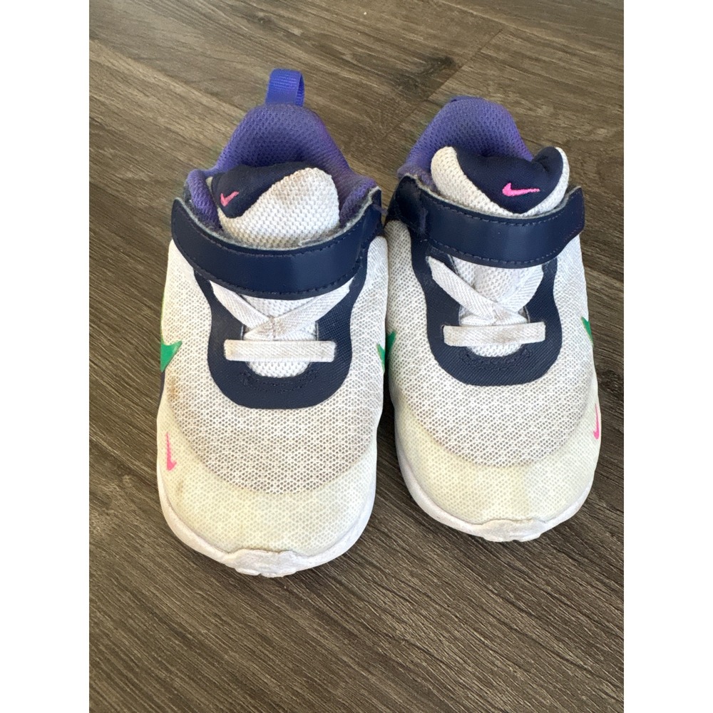 Nike Flex Plus 2 Toddler Shoes White Navy Green FB7691-101 Size 7C